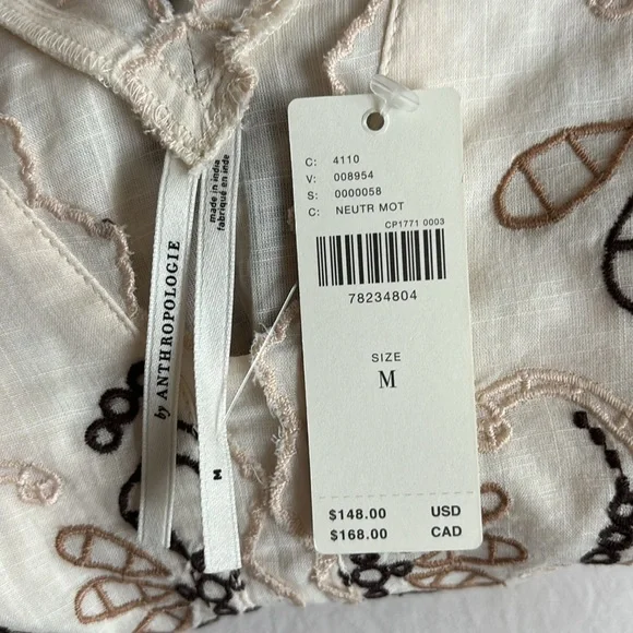 Anthropologie Cream and Black Embroidered Top - Picture 4 of 8